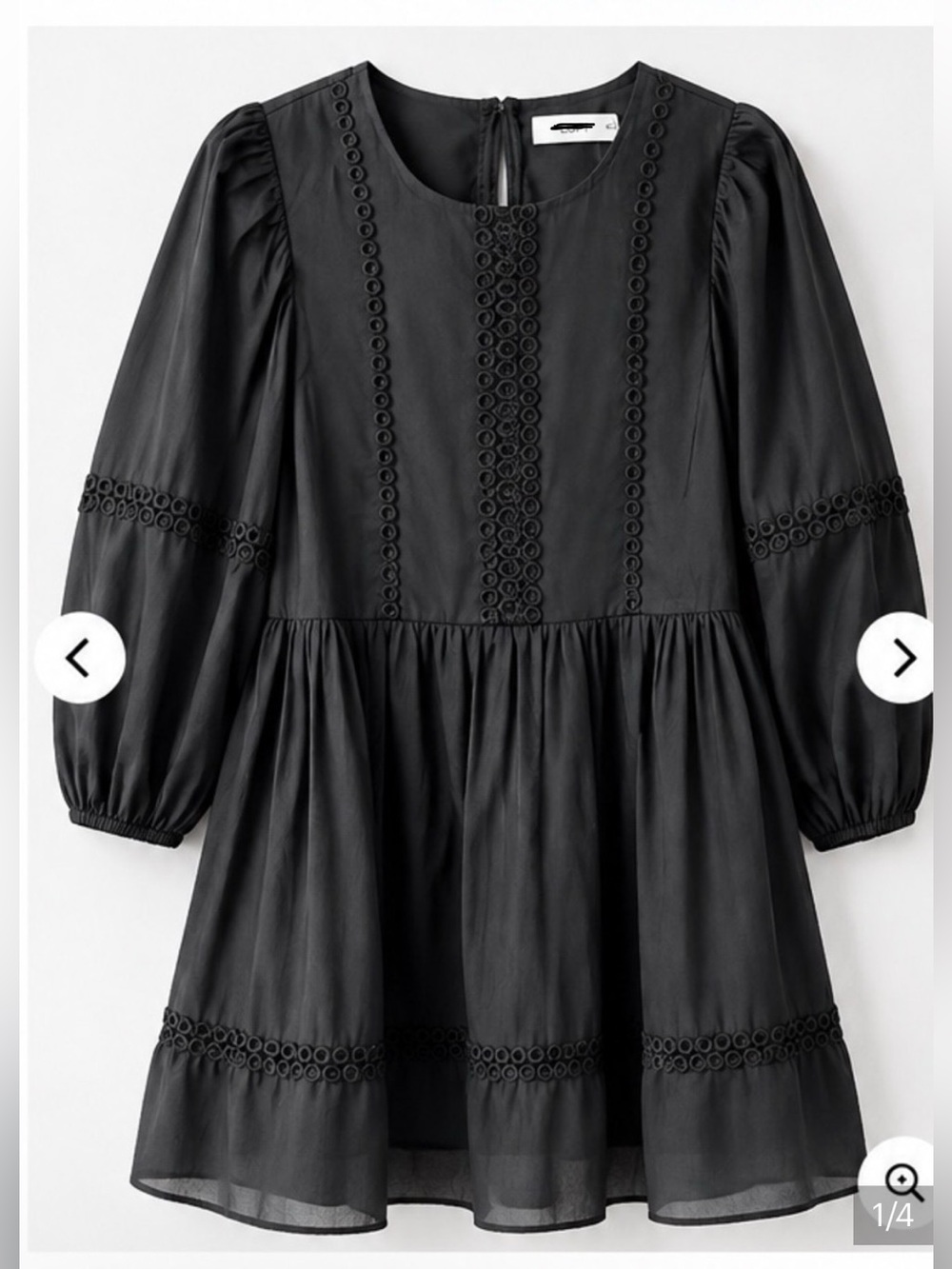 Tulle Black Embroidered Puff Sleeve Mini Dress